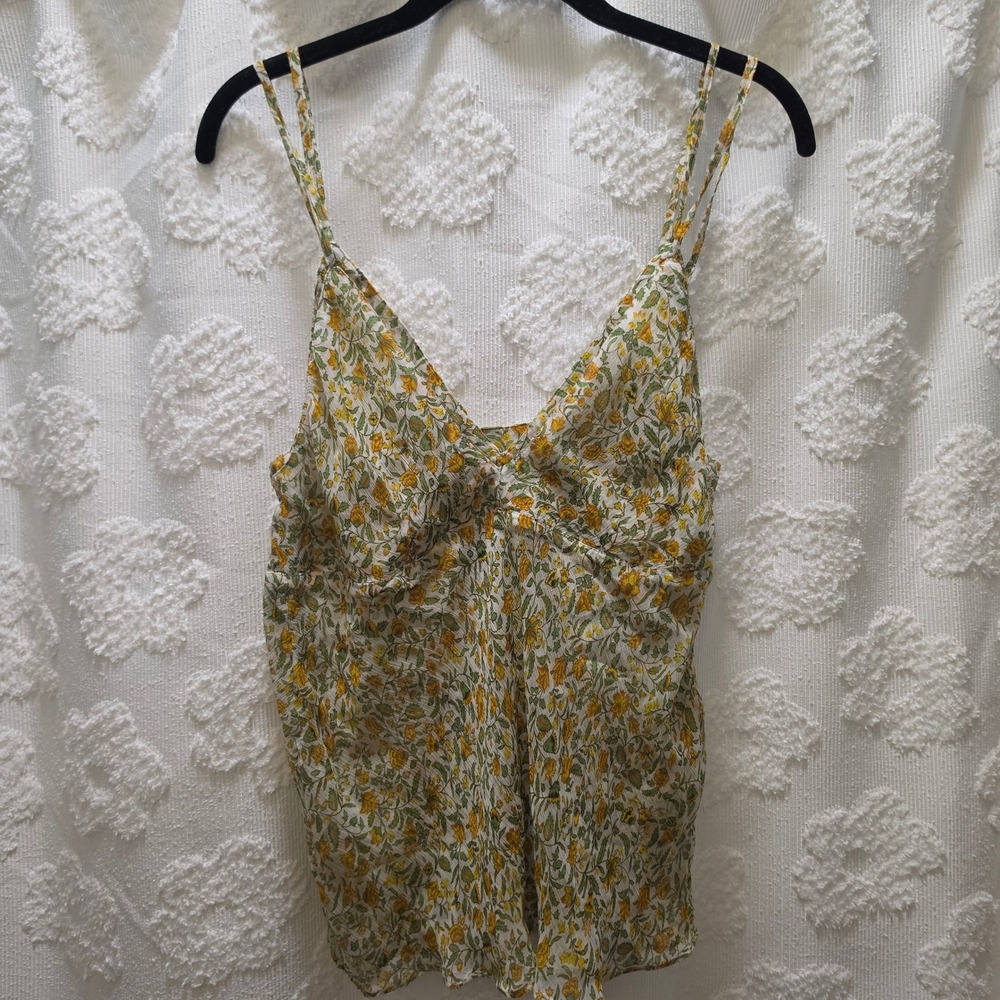 NWT J.Crew Womens Floral V-Neck Camisole Top Yellow Green Cupro Size 12‎